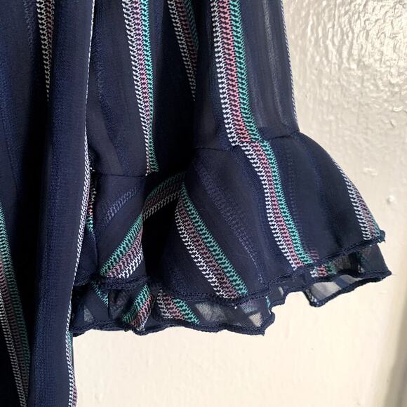 ModCloth Blue Striped Sheer Blouse Size M Tiered Flutter Ruffle Sleeve - Picture 3 of 11